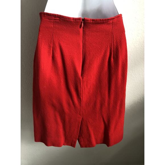 EUC Oscar de la Renta Bright Red Double Layer Skirt with Slit 100% Wool Size 4 - Picture 2 of 6